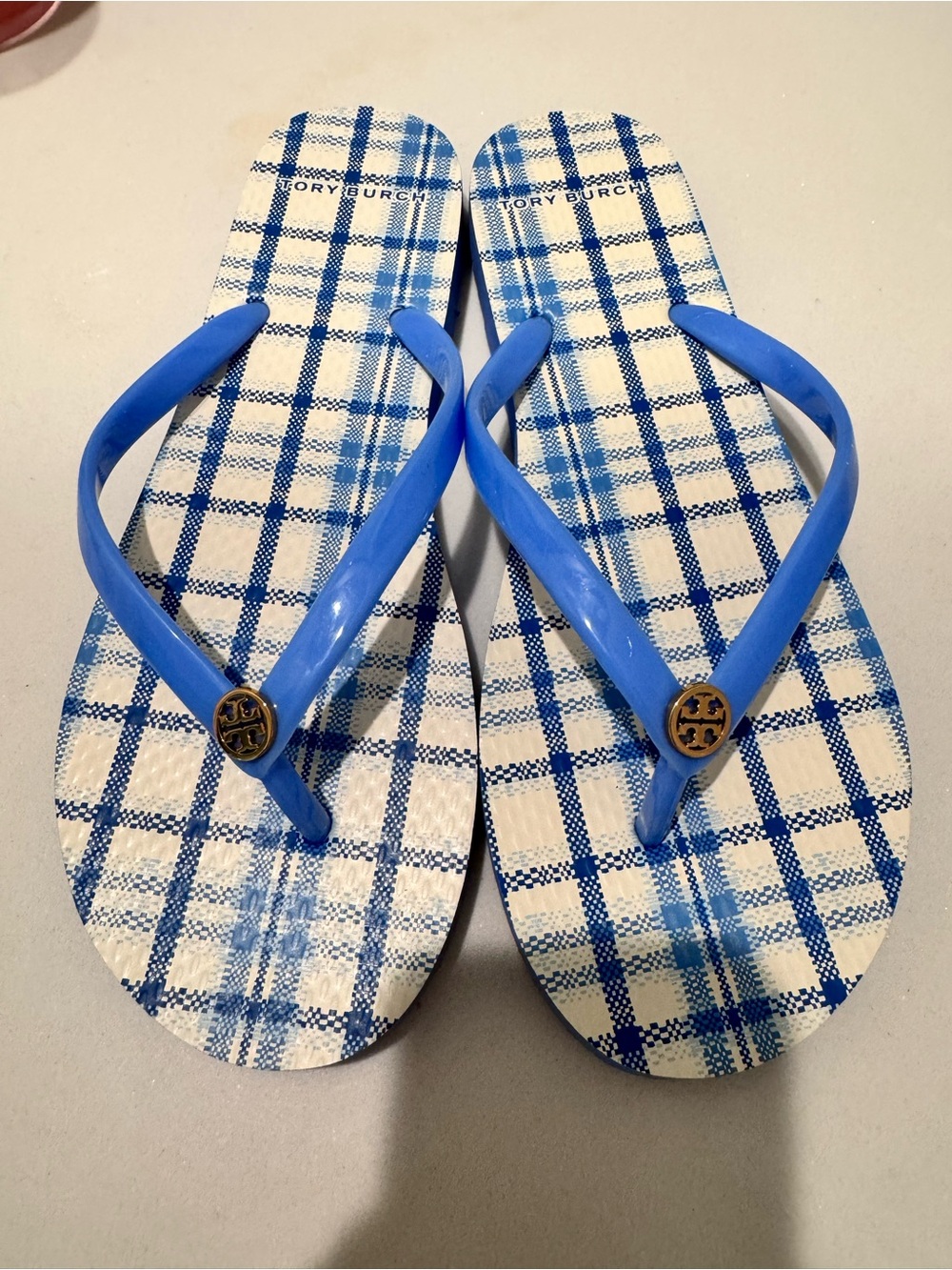 Tory Burch Blue Plaid Flip Flops